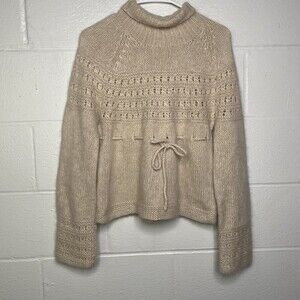 5/48 Saks Fifth Avenue Womens Angora Silk Sweater Size Medium Oatmeal Mock Neck